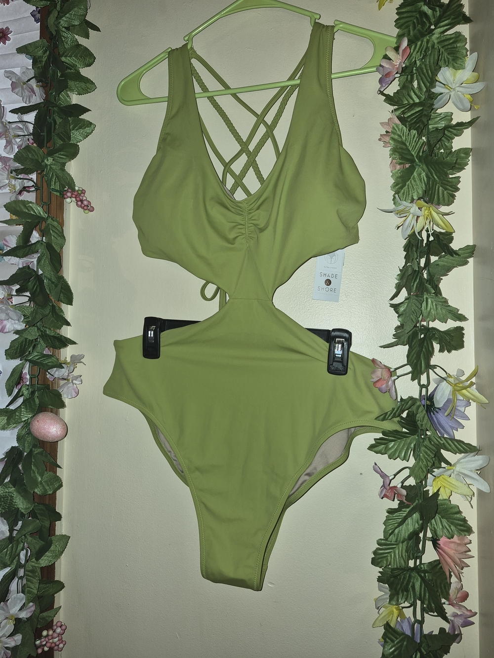 Shade & Shore Olive Green Strappy Cutout One-Piece Swimsuit